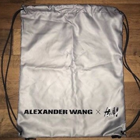 Alexander Wang X H&M Silver/Metallic Nylon Drawstring Backpack *RARE* - Picture 2 of 6